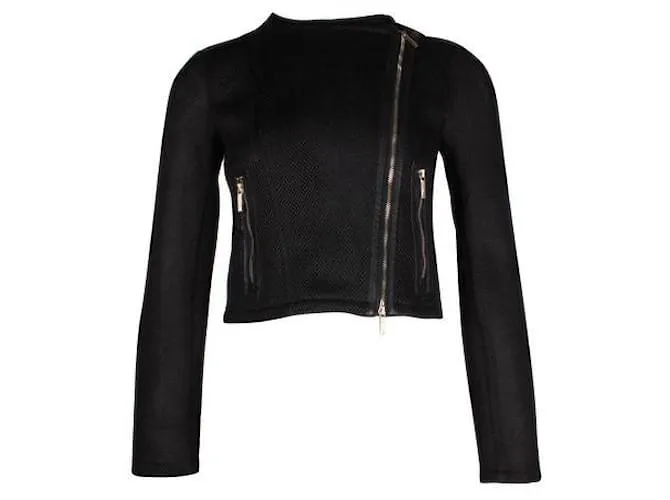 Autre Marque Chaqueta motera negra de diseño contemporáneo Negro 