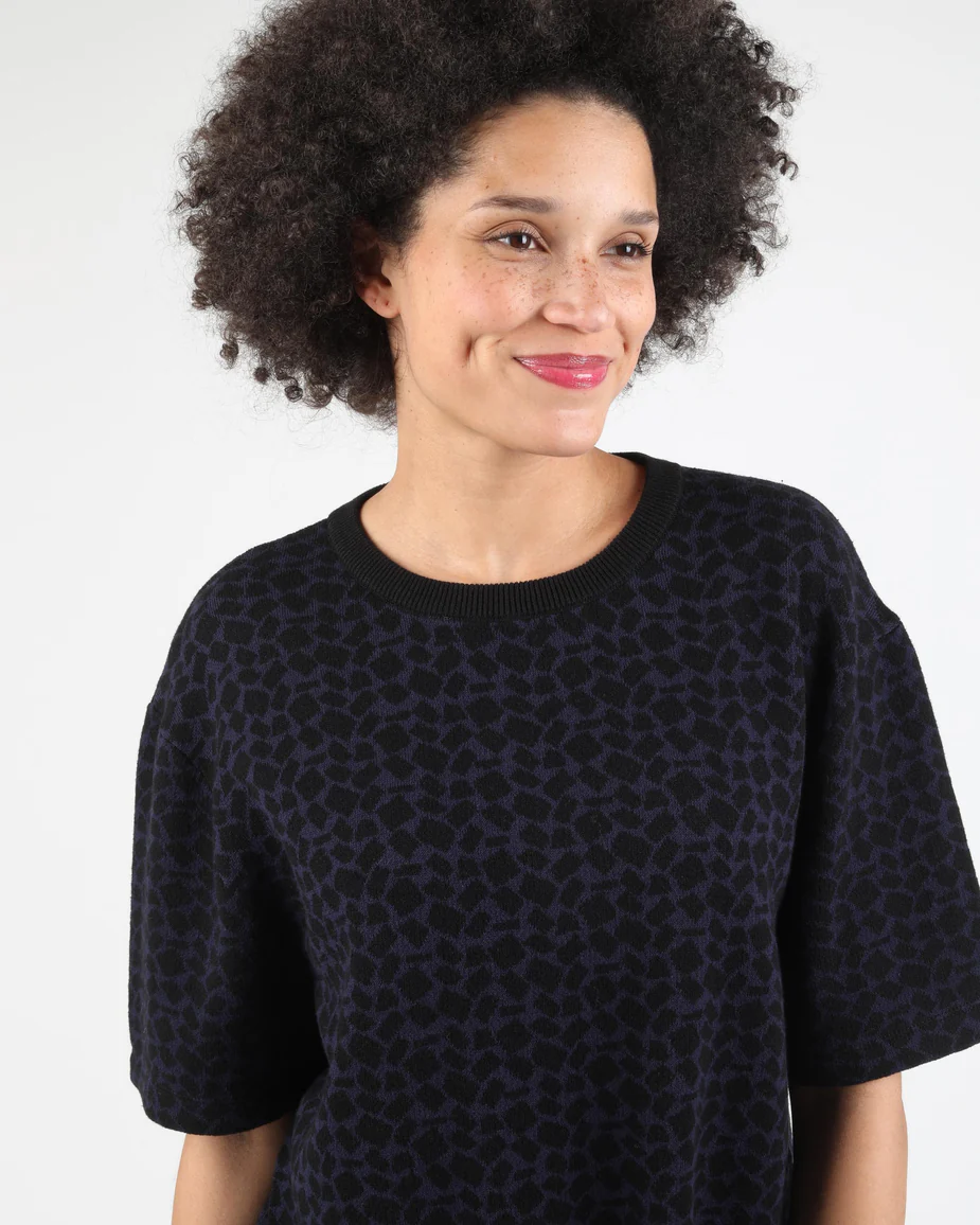 Camiseta de punto jacquard de algodón de manga corta  vegano WEMOTO  Ref-242.214-451 PAIGE -blue