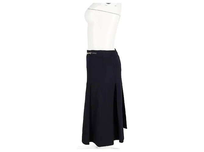 Céline Falda vintage plisada Celine de lana azul marino 