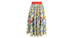 Falda midi plisada con estampado de majólica multicolor en algodón de Dolce & Gabbana 