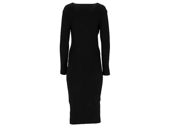 Vestido midi de lana negra con cremallera de dos vías Loewe con canalé Negro 